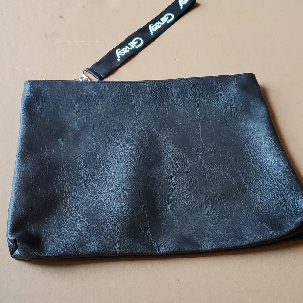 Ginasy black faux leather cosmetic clutch 13 x 10 . Like new condition